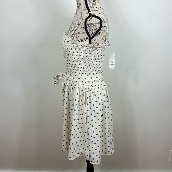 NWT Francesca‘s Hailey polkadot smocked mini fit and flare dress with tie detail - Picture 15 of 15